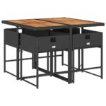 vidaXL 5-dielna záhradná jedálenská súprava a vankúše čierna polyratan – Obrázok 3