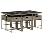 vidaXL 7-dielna záhradná jedálenská sada s podložkami sivá polyratan – Obrázok 3