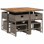 vidaXL 9-dielna záhradná jedálenská sada s podložkami sivá polyratan – Obrázok 3