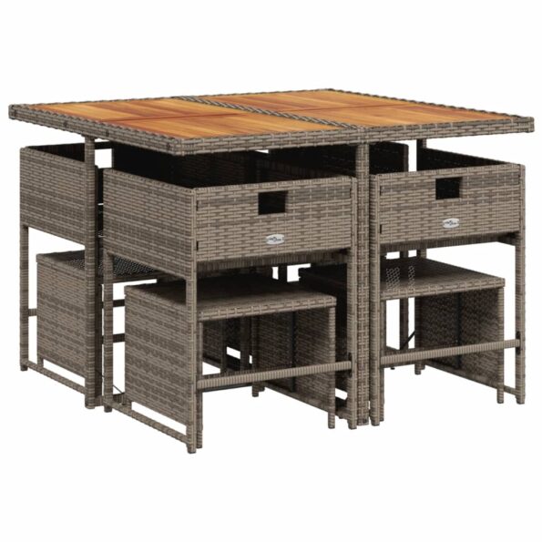 vidaXL 9-dielna záhradná jedálenská sada s podložkami sivá polyratan – Obrázok 3