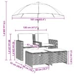 VidaXL Záhradná 2-miestna pohovka so slnečníkom a taburetkami – Obrázok 12