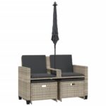 VidaXL Záhradná 2-miestna pohovka so slnečníkom a taburetkami – Obrázok 7