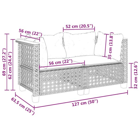 vidaXL Záhradné pohovky rohová s vankúšmi 2 ks béžová polyratanová – Obrázok 8