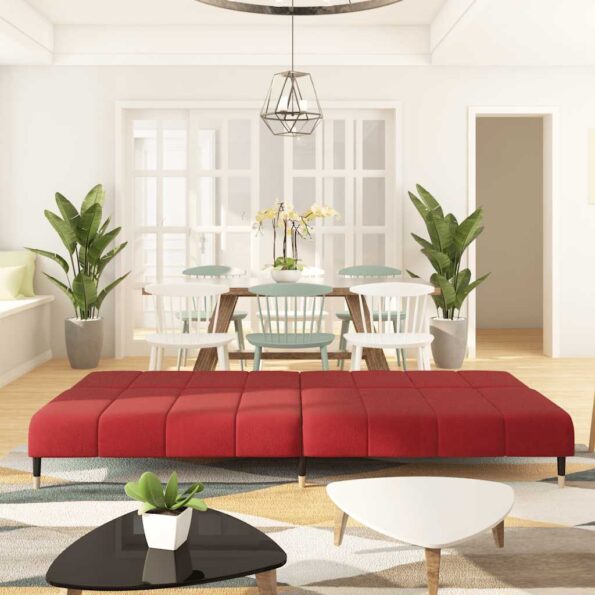 vidaXL 2-miestna rozkladacia pohovka, vínovo červená, zamat – Obrázok 3