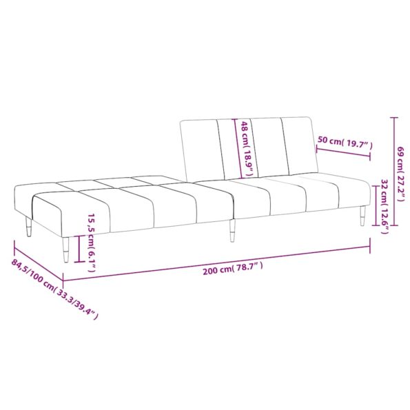 vidaXL 2-miestna rozkladacia pohovka, hnedá, zamat – Obrázok 11