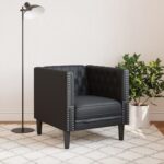 VidaXL Chesterfield Pohovka Kreslo Čierna umelá koža – Obrázok 3