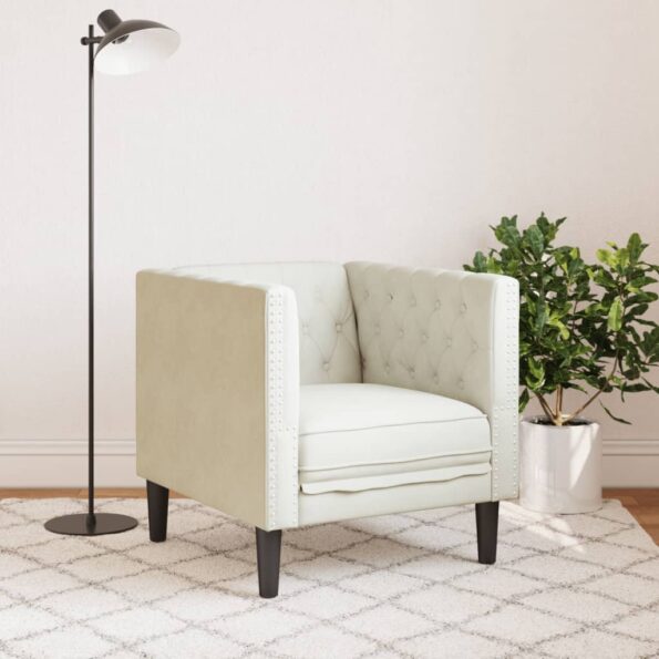 vidaXL Pohovka Chesterfield krémová zamat – Obrázok 3