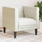 vidaXL Pohovka Chesterfield krémová zamat