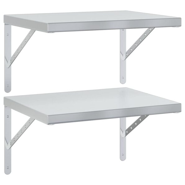 vidaXL Nástenné police 2 ks 50x40 cm, strieborné, nehrdzavejúca oceľ – Obrázok 2