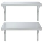 vidaXL Nástenné police 2 ks 50x40 cm, strieborné, nehrdzavejúca oceľ – Obrázok 5