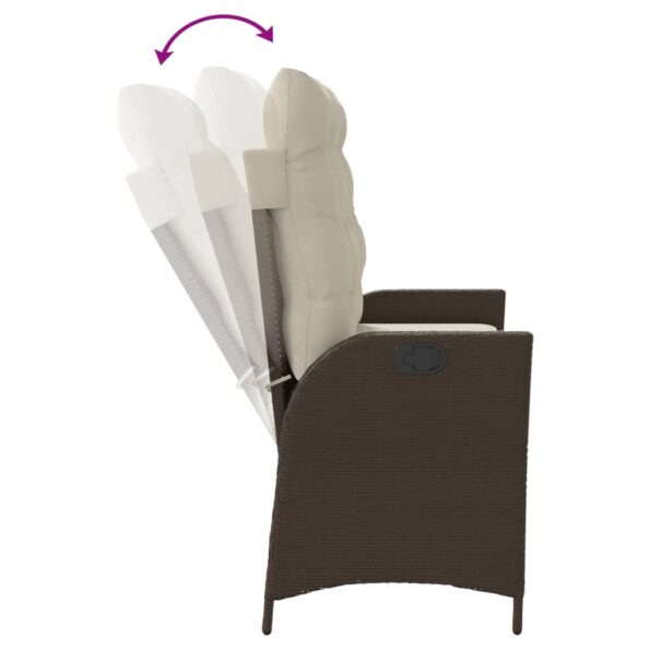 vidaXL Sklápacia záhradná lavička s vankúšmi hnedá polyratan – Obrázok 6