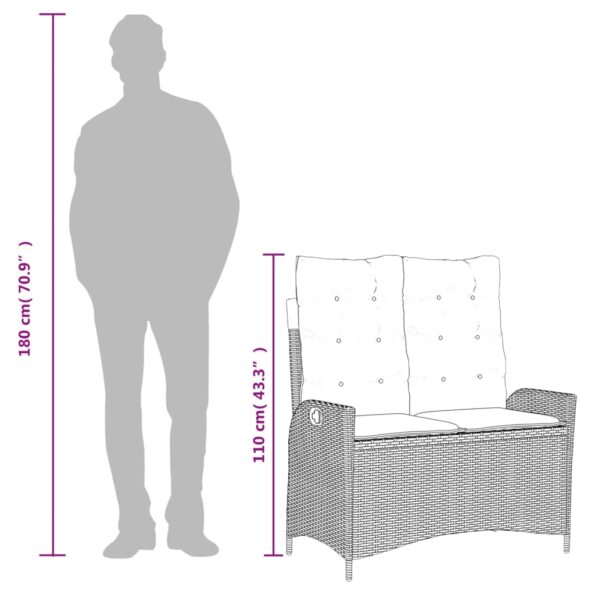 vidaXL Sklápacia záhradná lavička s vankúšmi hnedá polyratan – Obrázok 9