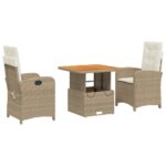vidaXL 3-dielna záhradná jedálenská súprava a vankúše béžová polyratan – Obrázok 2