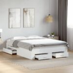 vidaXL Posteľný rám so zásuvkami biely 140x190 cm kompozitné drevo – Obrázok 3