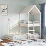 vidaXL Poschodová posteľ so strechou biela 90x200 cm borovicový masív – Obrázok 3