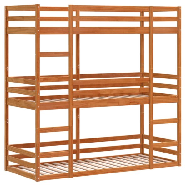 vidaXL Trojitá poschodová posteľ voskovohnedá 80x200 cm borovic. masív – Obrázok 2