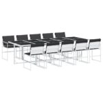 vidaXL 11-dielna záhradná jedálenská súprava s vankúšmi biela textilén – Obrázok 2