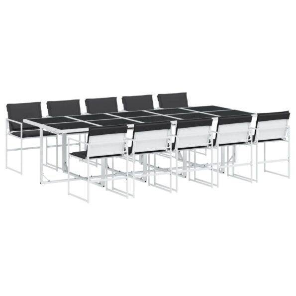 vidaXL 11-dielna záhradná jedálenská súprava s vankúšmi biela textilén – Obrázok 2