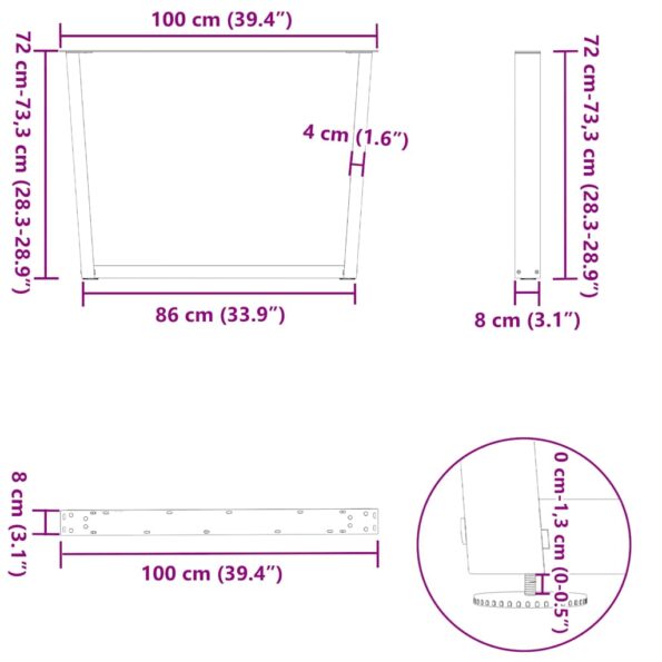 VXL8721102958373_g_en_hd_9.jpg vidaXL Nohy jedálenského stola V-Shape 3 ks Čierna 100x(72-73,3) cm – Obrázok 10