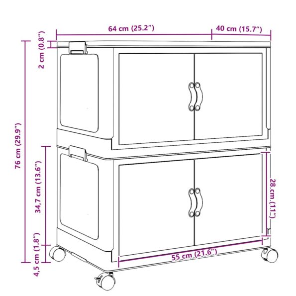 vidaXL stohovateľný úložný box s kolesami 2-poschodový 75L 64x40x76 cm – Obrázok 12
