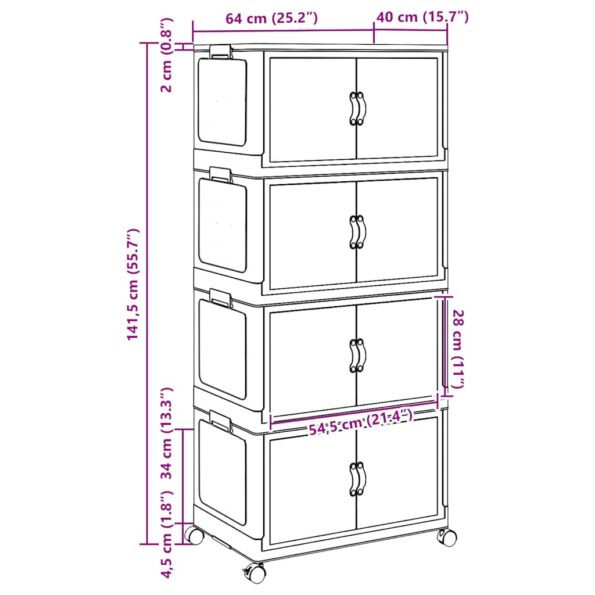 vidaXL stohovateľný úložný box kolesami 4poschodový 75L 64x40x141,5 cm – Obrázok 12