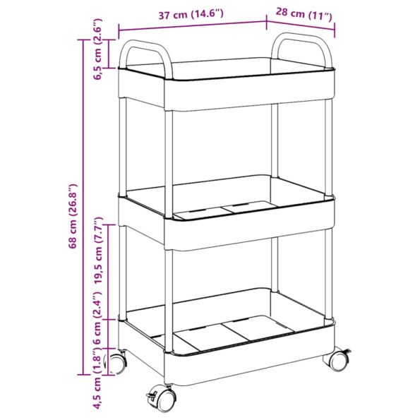 VidaXL úložný vozík 3-poschodový priehľadný 37x28x68 cm akryl – Obrázok 9