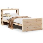 vidaXL Posteľný rám s čelom biely 75x190 cm borovicový masív – Obrázok 2