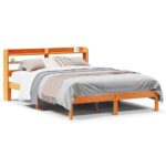 vidaXL Posteľný rám s čelom voskový hnedý 140x190 cm borovicový masív – Obrázok 2