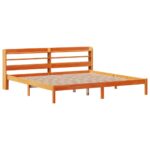 vidaXL Posteľný rám s čelom voskovo hnedý 200x200 cm borovicový masív – Obrázok 3