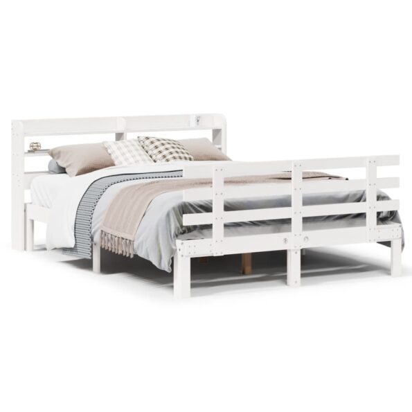 vidaXL Posteľný rám s čelom biely 150x200cm borovicový masív – Obrázok 2