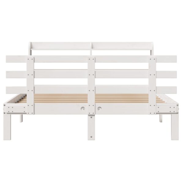 vidaXL Posteľný rám s čelom biely 150x200cm borovicový masív – Obrázok 4