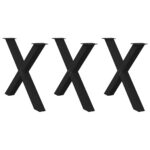 vidaXL Nohy jedálenského stola X-Shaped 3 ks Čierna 90x(72-73) cm Oceľ
