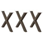 vidaXL Nohy k jedálenskému stolu v tvare X, 3 ks, prírodná oceľ, 90 x (72-73) cm, oceľ