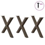vidaXL Nohy k jedálenskému stolu v tvare X, 3 ks, prírodná oceľ, 90 x (72-73) cm, oceľ – Obrázok 3
