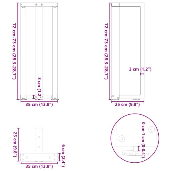 vidaXL Nohy konzolového stola v tvare T 2 ks 38x25x(72-73) cm oceľ – Obrázok 10