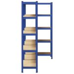 vidaXL 5-vrstvové úložné police 3 ks modré oceľ a spracované drevo – Obrázok 5