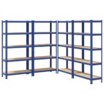 vidaXL 5-vrstvové úložné police 4 ks Modrá oceľ a drevo – Obrázok 2