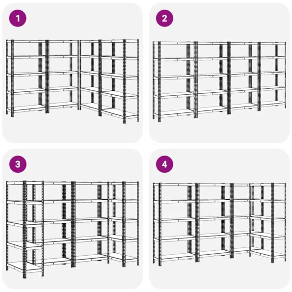 vidaXL 5-vrstvové úložné police 4 ks Modrá oceľ a drevo – Obrázok 7