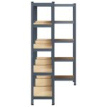 vidaXL 5-vrstvové úložné police 3 ks oceľ a spracované drevo – Obrázok 5