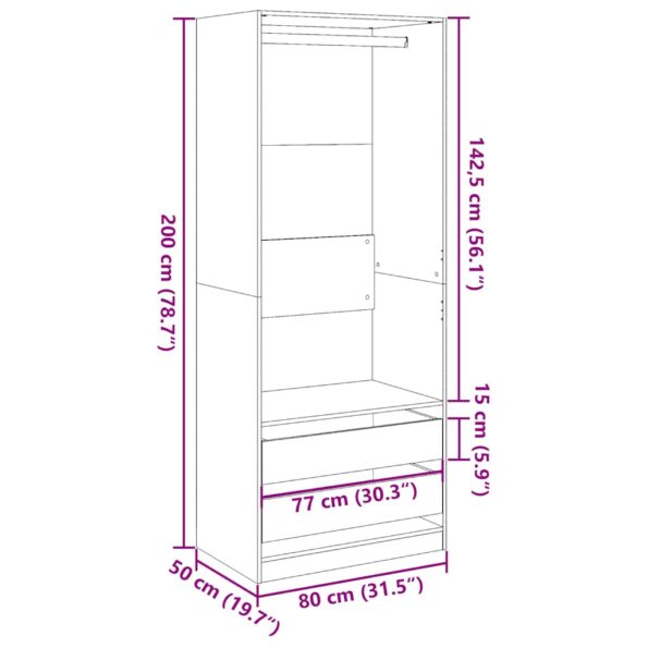 vidaXL Šatník sivý sonoma 80x50x200 cm kompozitné drevo – Obrázok 10
