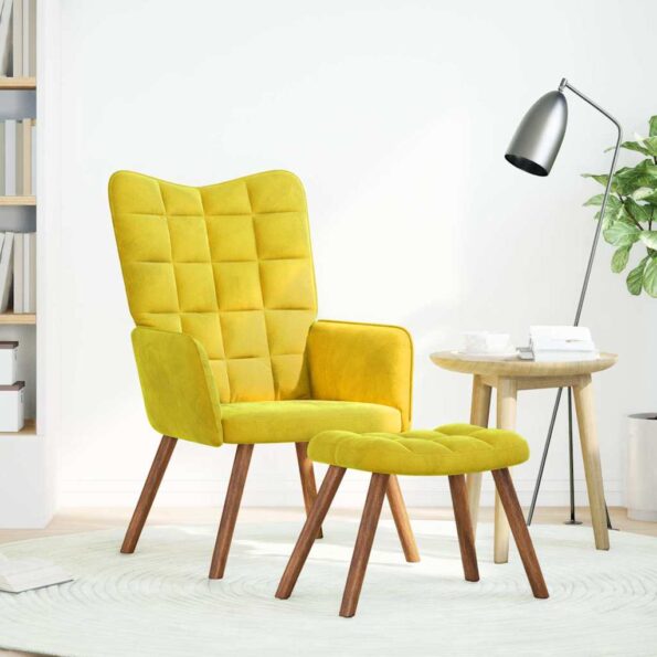 vidaXL Relaxačné kreslo so stoličkou, žltý zamat – Obrázok 3