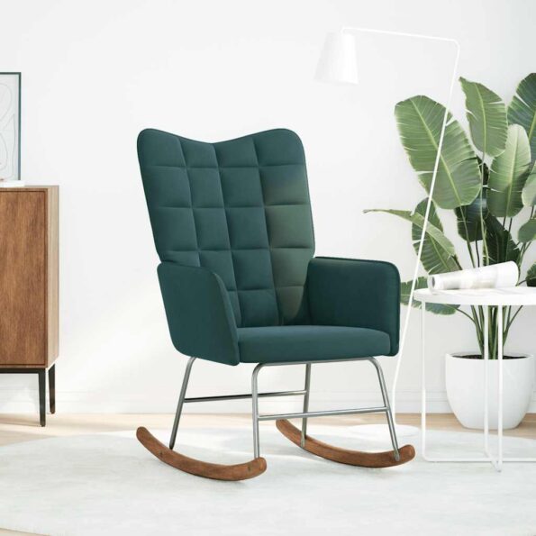 vidaXL Hojdacie kreslo tmavozelené zamatové – Obrázok 3