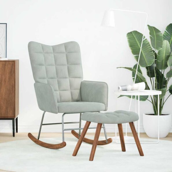 VidaXL Hojdacie kreslo so stoličkou Light Grey Velvet – Obrázok 3