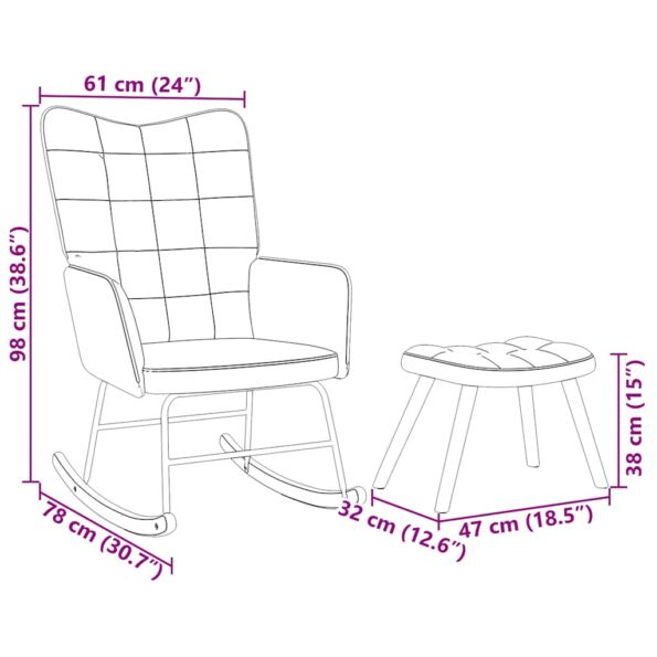 VidaXL Hojdacie kreslo so stoličkou Light Grey Velvet – Obrázok 12