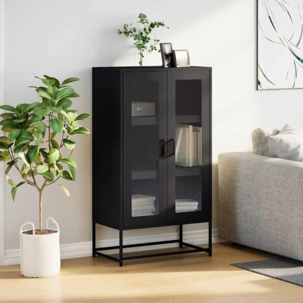 vidaXL Highboard Black 68x39x123 cm Oceľ – Obrázok 3