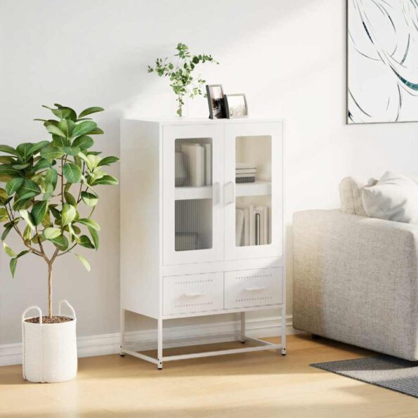 vidaXL Vysoká skrinka biela 68x39x111,5 oceľ – Obrázok 3