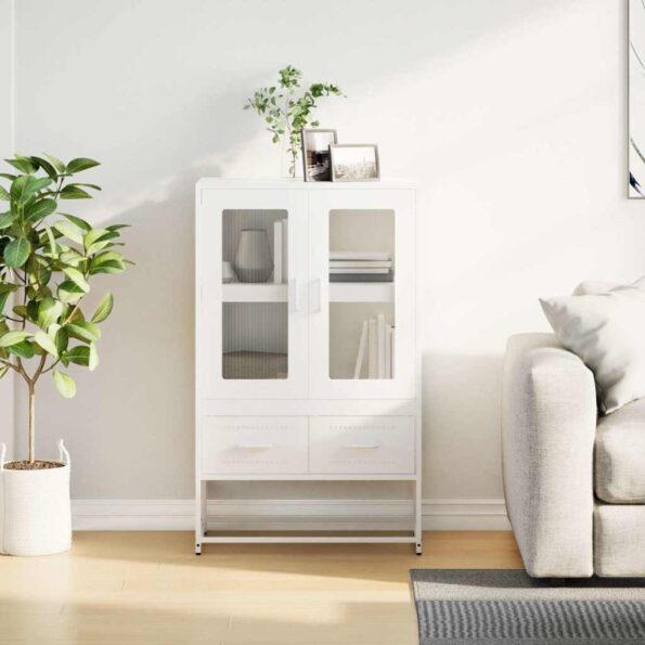 vidaXL Vysoká skrinka biela 68x39x111,5 oceľ – Obrázok 4