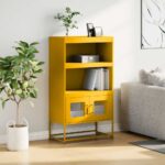 vidaXL Highboard horčicová žltá 68x39x123 cm Oceľ – Obrázok 3