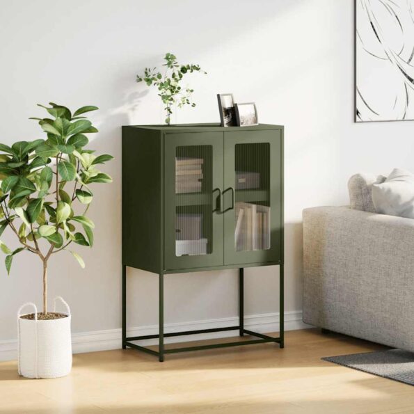 vidaXL Highboard Olive Green 68x39x107 cm Oceľ – Obrázok 3