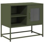 vidaXL TV skrinka olivovozelená 68x39x60,5 cm oceľ – Obrázok 2